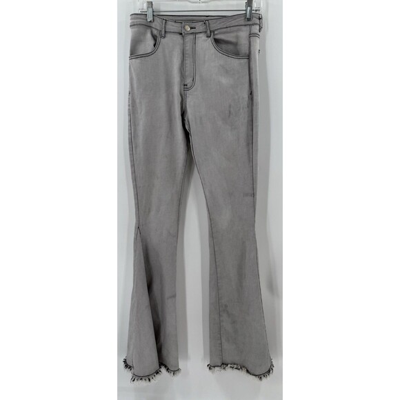 SAINTS & HEARTS Gray Bell Bottom Raw Hem Jeans Denim Size Large Tall 30"x 36" - Picture 7 of 11
